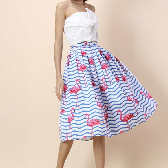 Dresses & Skirts - Flamingo and Chevron Print Midi Skirt